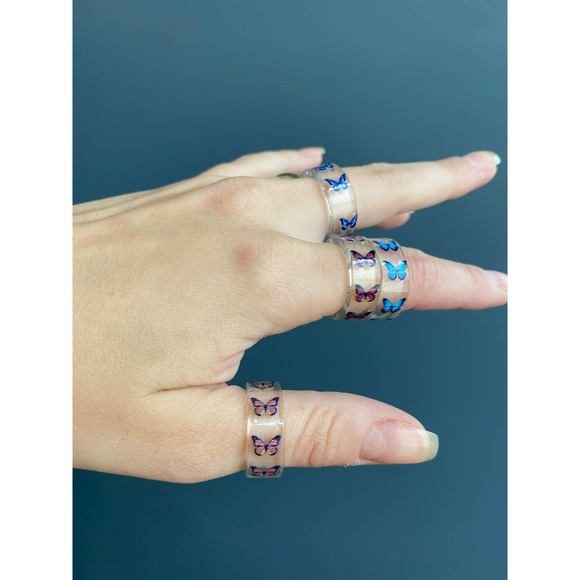Y2k acrylic chunky butterfly emoji rings - Picture 2 of 12